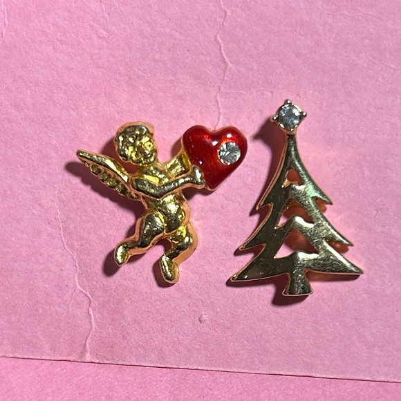 Avon Jewelry - Festive Avon Christmas Tree and Angel, 2 Christmas pins